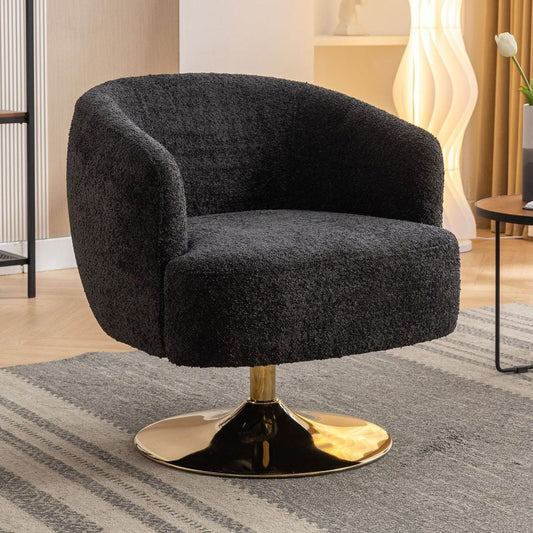 Chenille Fabric Accent Swivel Chair With Gold Metal Round Base,Black