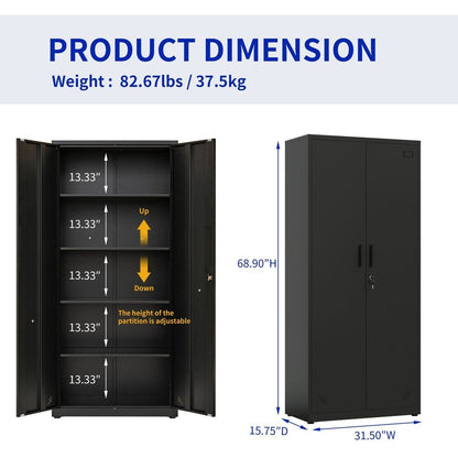 High Storage Cabinet with 2 Doors and 4 Partitions to Separate 5 Storage Spaces, Home/ Office Design