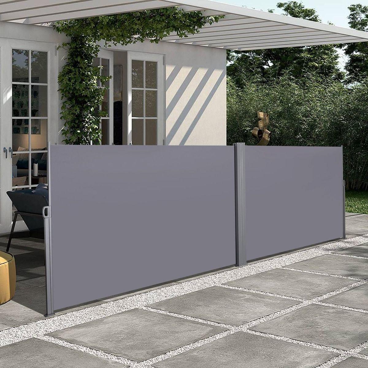 276" x 71"Retractable Side Awning, Waterproof & UV-Resistant, Privacy Screen Divider Roll Up Balcony(Grey)
