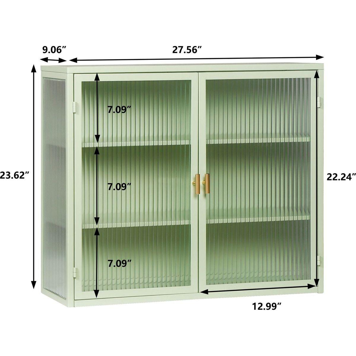 27.56"Glass Doors Modern Two-door Wall Cabinet with Featuring Three-tier Storage for Entryway Living Room Bathroom Dining Room,Mint Green