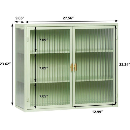 27.56"Glass Doors Modern Two-door Wall Cabinet with Featuring Three-tier Storage for Entryway Living Room Bathroom Dining Room,Mint Green