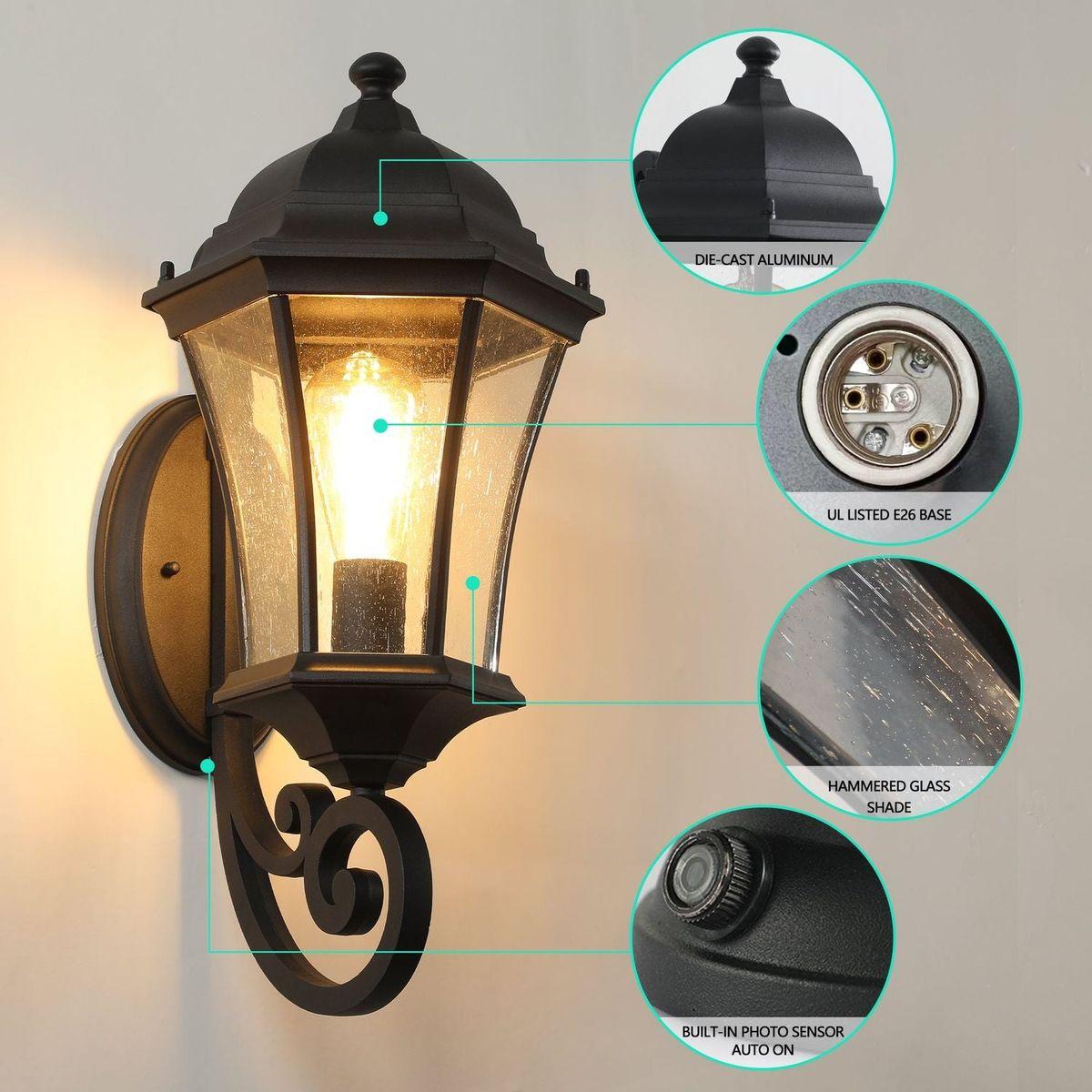 Outdoor Waterproof Glass Retro Wall Lamp(2 pack) with light sense