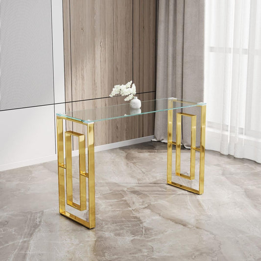 Console Table Stainless Steel Glass,Meal side table Golden Clear bs-02