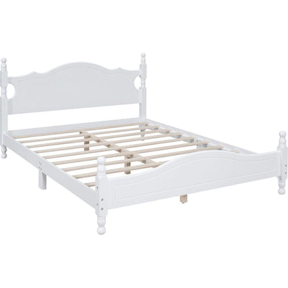 Queen Size Wood Platform Bed Frame,Retro Style Platform Bed with Wooden Slat Support,White