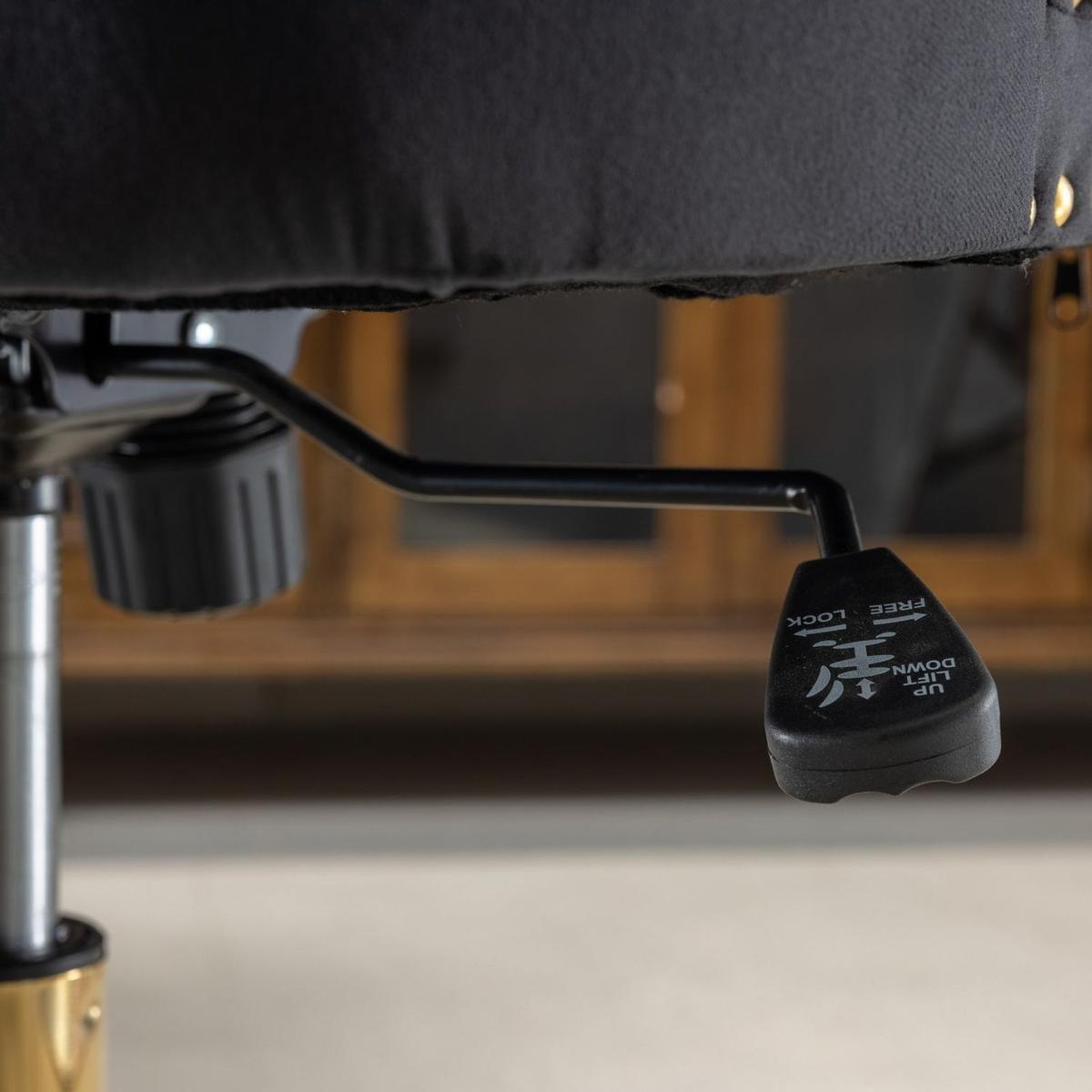 Office Chair,Velvet Upholstered Tufted Button Home Office Chair with Golden Metal Base,Adjustable Desk Chair Swivel Office Chair (Black)
