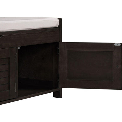Storage Bench with 3 Shutter-shaped Doors, Shoe Bench with Removable Cushion and Hidden Storage Space (Espresso