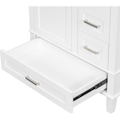 30" Bathroom Vanity, Modern Bathroom Cabinet with Sink Combo Set, Bathroom Storage Cabinet with a Soft Closing Door and 3 Drawers, Solid Wood Frame(White)