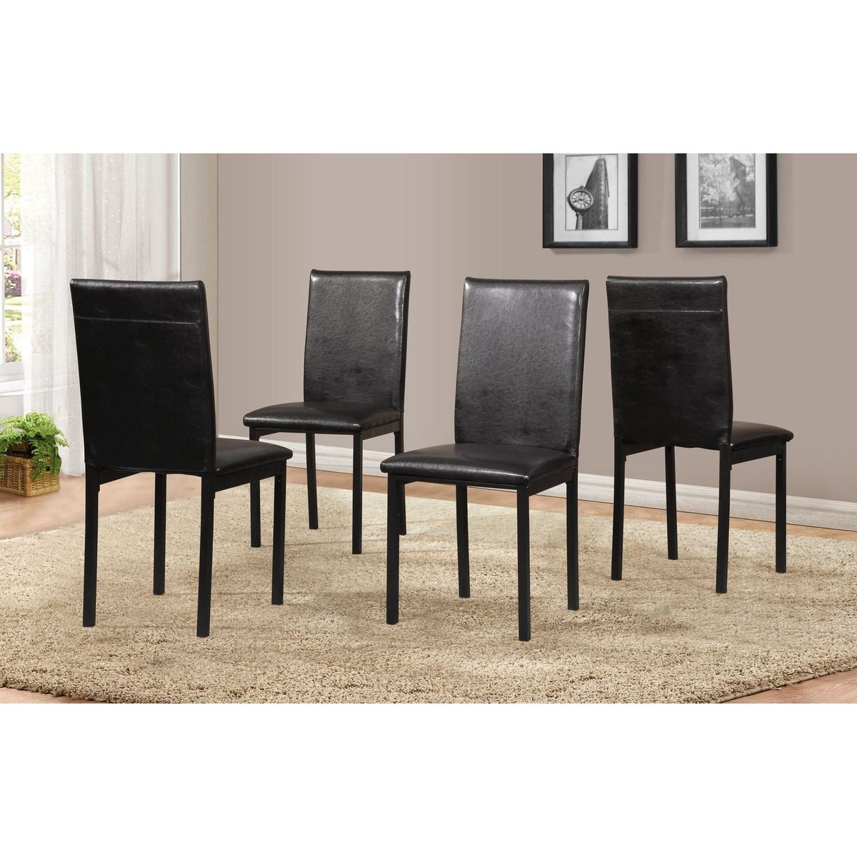 Noyes Faux Leather Seat Metal Frame Dining Chairs, Set of 4, Black