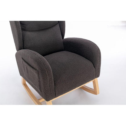 Teddy Fabric Rocking Chair With Packet Wood Legs,Dark Gray