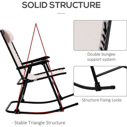 Oversized Folding Rocking Camping Chair Set of 2, Outdoor Rockers with Headrests, Zero Gravity Bungee Lawn Chairs for 2 Adults, Cream White