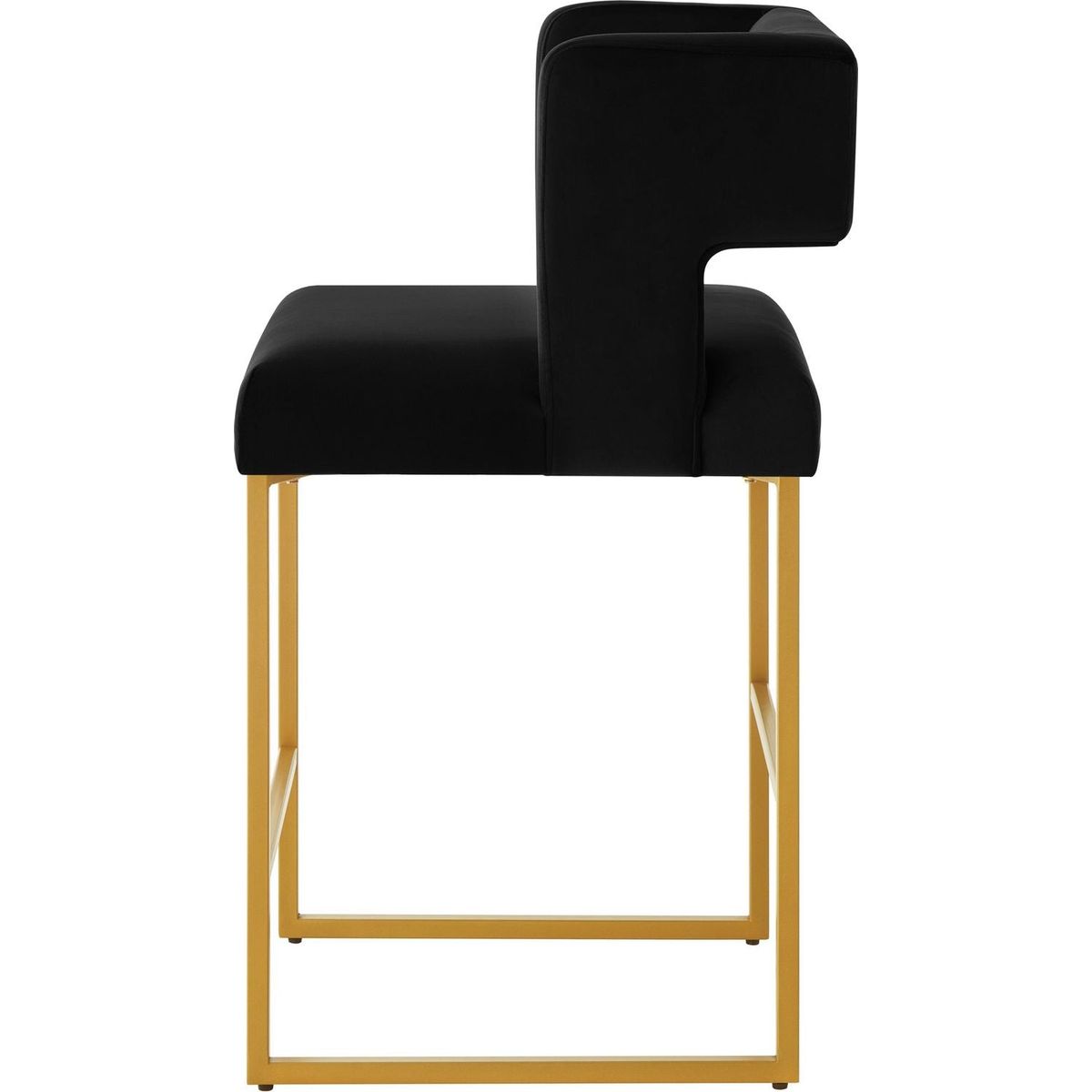 Modern Fashion Counter Height Bar Stools with Unique Square Open Backrest, Set of 2 Versatile Bar Chairs with Sturdy Iron Legs, 26" H Counter Height Chairs for kitchen islands, Black/Gold