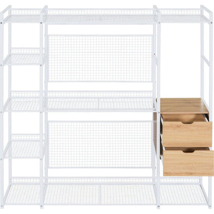 Open-Style Wardrobe with Hanging Rails, Shelves and Drawers, White