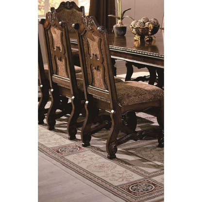 2pc Formal Traditional Dining Side Chair with Upholstered Padded Seat and Back Dining Room Solid Wood Furniture Luscious Brown Finish and Intricate Carved Detail