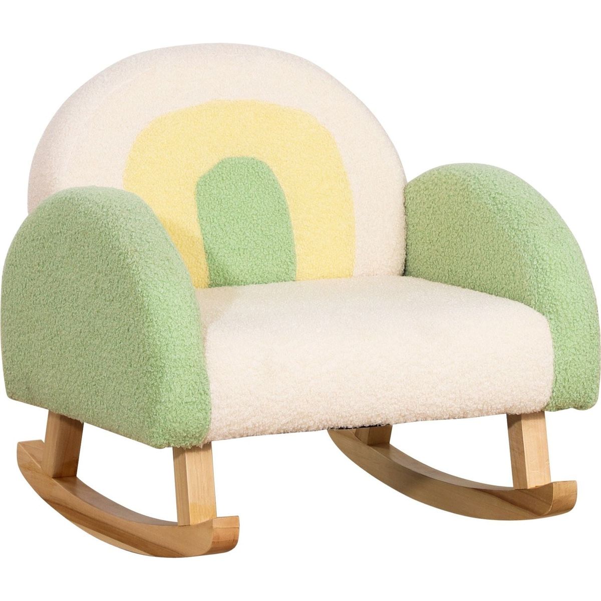 Qaba Kids Sofa, Rocking Toddler Sofa Chair with Solid Wooden Frame, Faux Lamb Fleece Fabric, Kids Arm Chair for Nursery or Playroom, Ages 18-36 months, Green