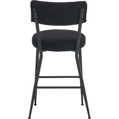 Set of 2 modern teddy fabric upholstered bar stools - Metal base high stool - Suitable for kitchen, dining and living room - Black - Stylish and comfortable island seating