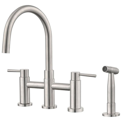 Double Handle Bridge Kitchen Faucet with Side Spray