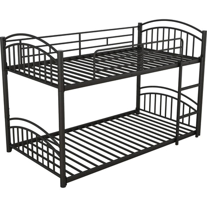 Twin Over Twin Metal Bunk Bed With Slide,Kids House Bed Black