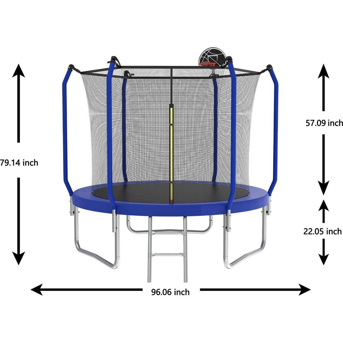 8FT Trampoline with Basketball Hoop, ASTM Approved Reinforced Type Outdoor Trampoline with Enclosure Net