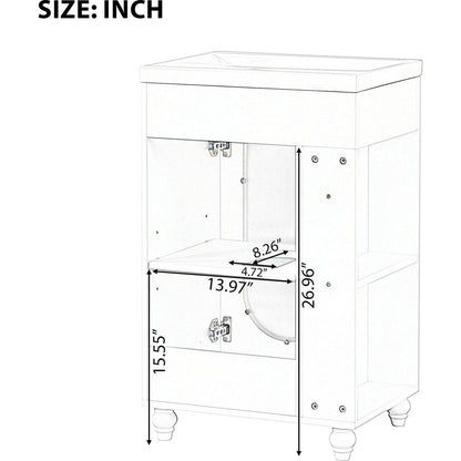 20" Bathroom Vanity with Sink, Bathroom Vanity Cabinet with Two-tier Shelf, Adjustable Shelf, Solid Wood and MDF, White