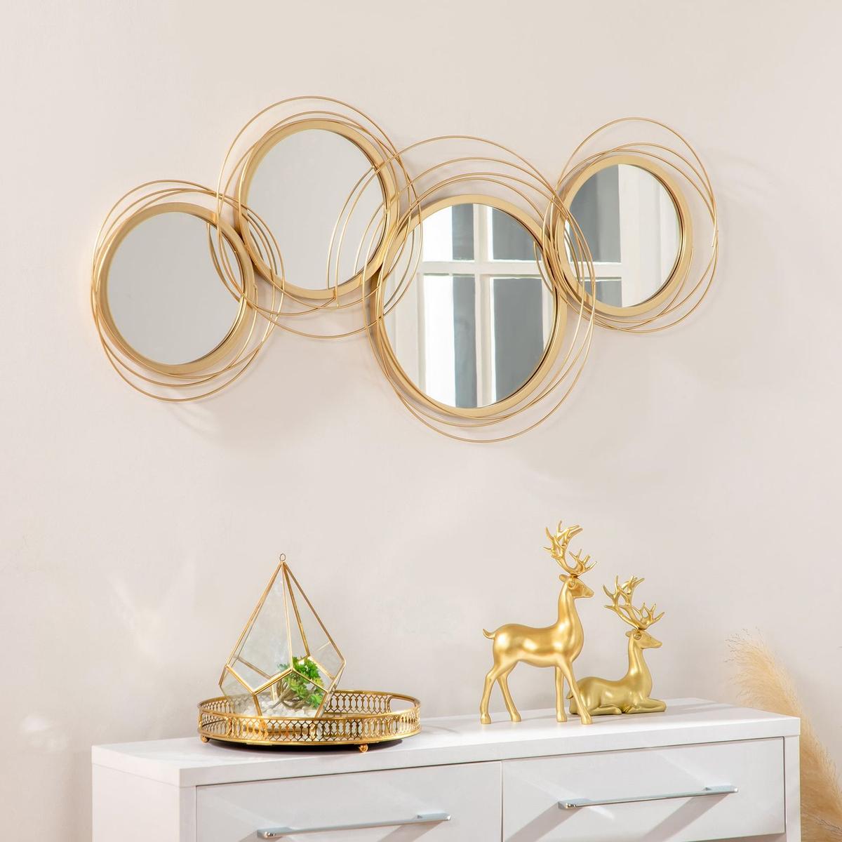 Metal Wall Art Modern Mirror Decor Home Hanging Wall Sculptures for Living Room Bedroom Dining Room, Gold