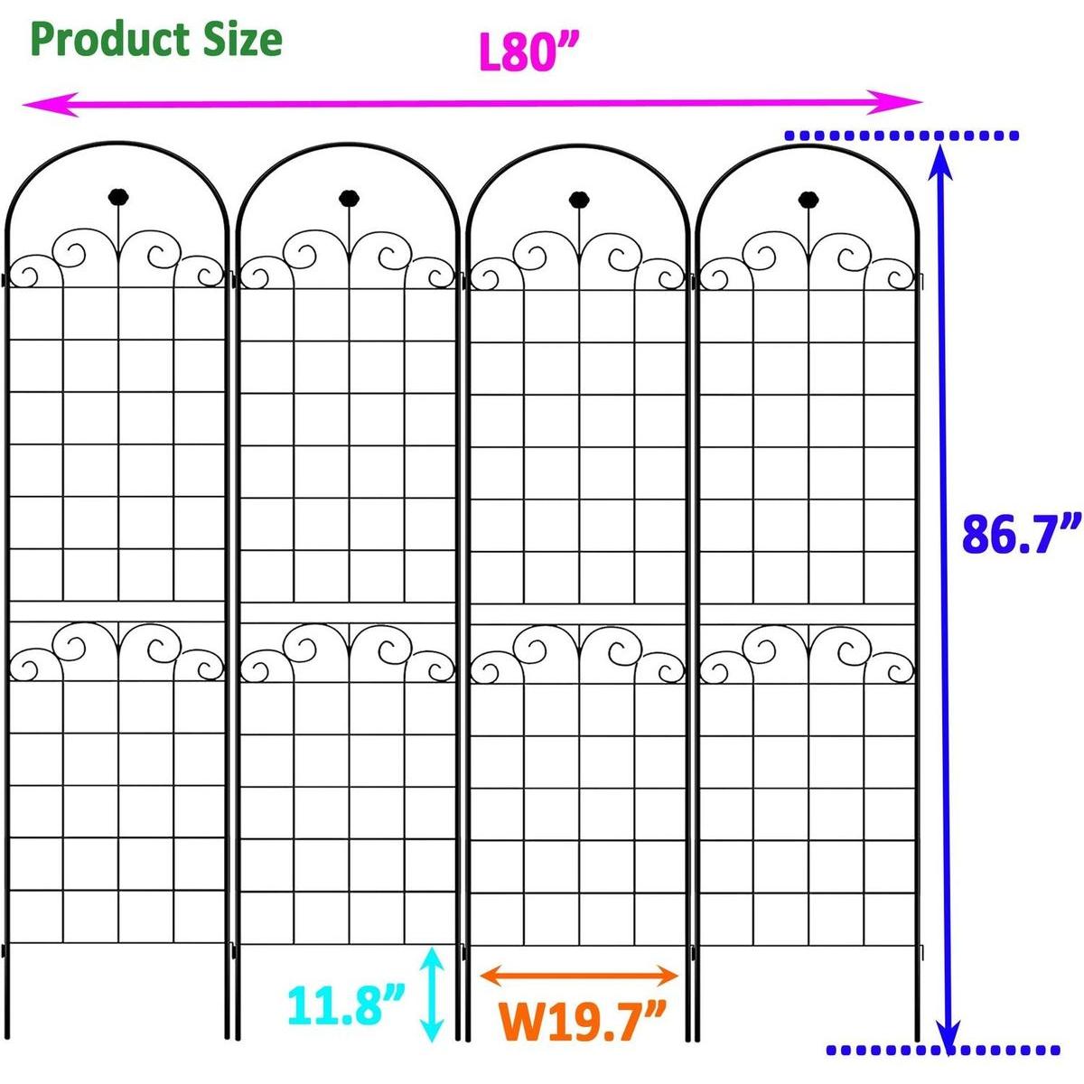 4 Pack Metal Garden Trellis for Climbing Plants Outdoor 86.7" x 19.7" Rustproof Plant Support Rose Trellis Netting Trellis Black