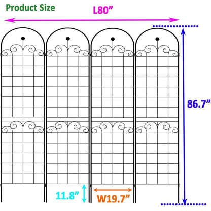 4 Pack Metal Garden Trellis for Climbing Plants Outdoor 86.7" x 19.7" Rustproof Plant Support Rose Trellis Netting Trellis Black