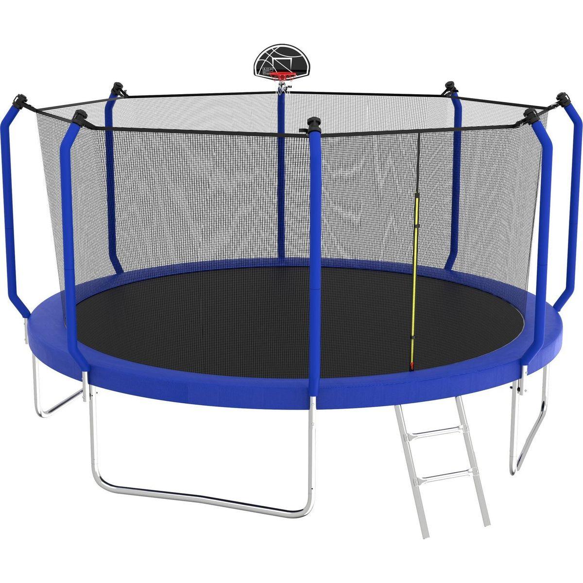 12FT Trampoline with Basketball Hoop, ASTM Approved Reinforced Type Outdoor Trampoline with Enclosure Net