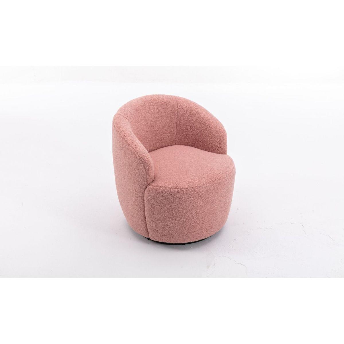 Teddy Fabric Swivel Accent Armchair Barrel Chair With Black Powder Coating Metal Ring,Light Pink