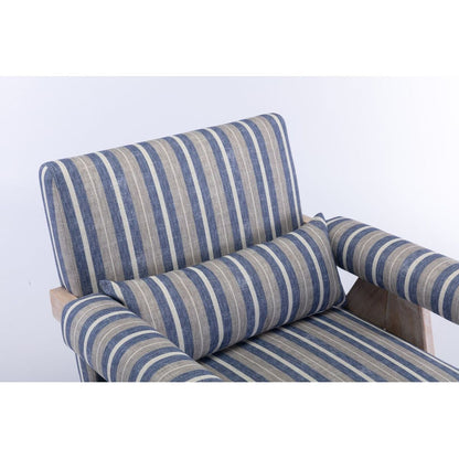 Accent chair, KD rubber wood legs with black finish. Fabric cover the seat. With a cushion.Blue Stripe