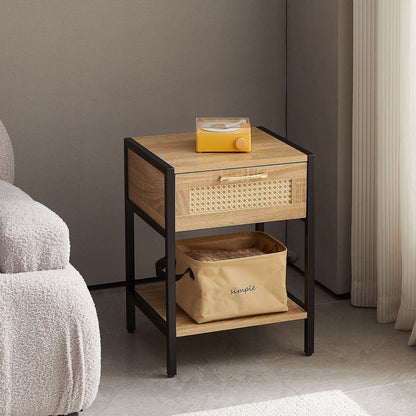 15.74" Rattan End table with drawer, Modern nightstand, metal legs,side table for living room, bedroom,natural(1 pc)