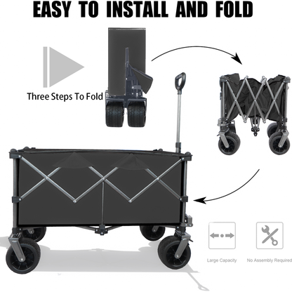 Collapsible Folding Wagon, Push Pull Foldable Beach Wagon Cart