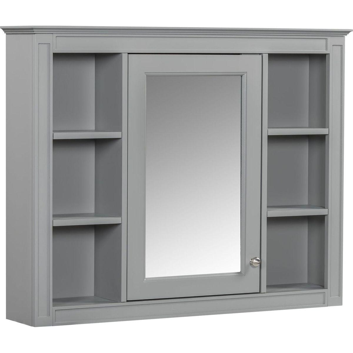 35" x 27.5" Medicine Cabinet, Wall Mounted Bathroom Storage Cabinet, Modern Bathroom Wall Cabinet with Mirror, Mirror Cabinet with 6 Open Shelves (Not Include Bathroom Vanity)