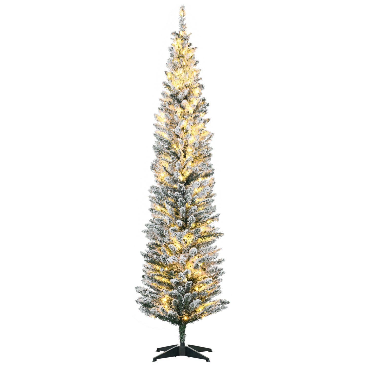 HOMCOM 7' Tall Pre-Lit Slim Noble Fir Artificial Christmas Tree with 210 Warm White LED Lights and 499 Tips, for Christmas Decoration, Green