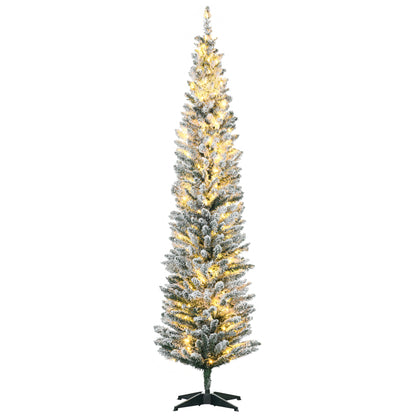 HOMCOM 7' Tall Pre-Lit Slim Noble Fir Artificial Christmas Tree with 210 Warm White LED Lights and 499 Tips, for Christmas Decoration, Green