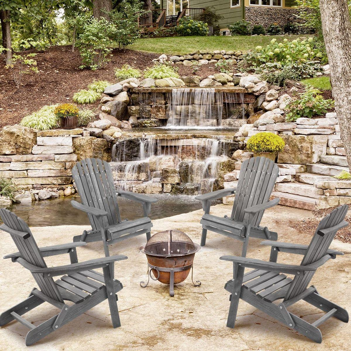 Wood Lounge Patio Chair for Garden Outdoor Wooden Folding Adirondack Chair Set of 2 Solid Cedar Wood Lounge Patio Chair for Garden, Lawn, Backyard