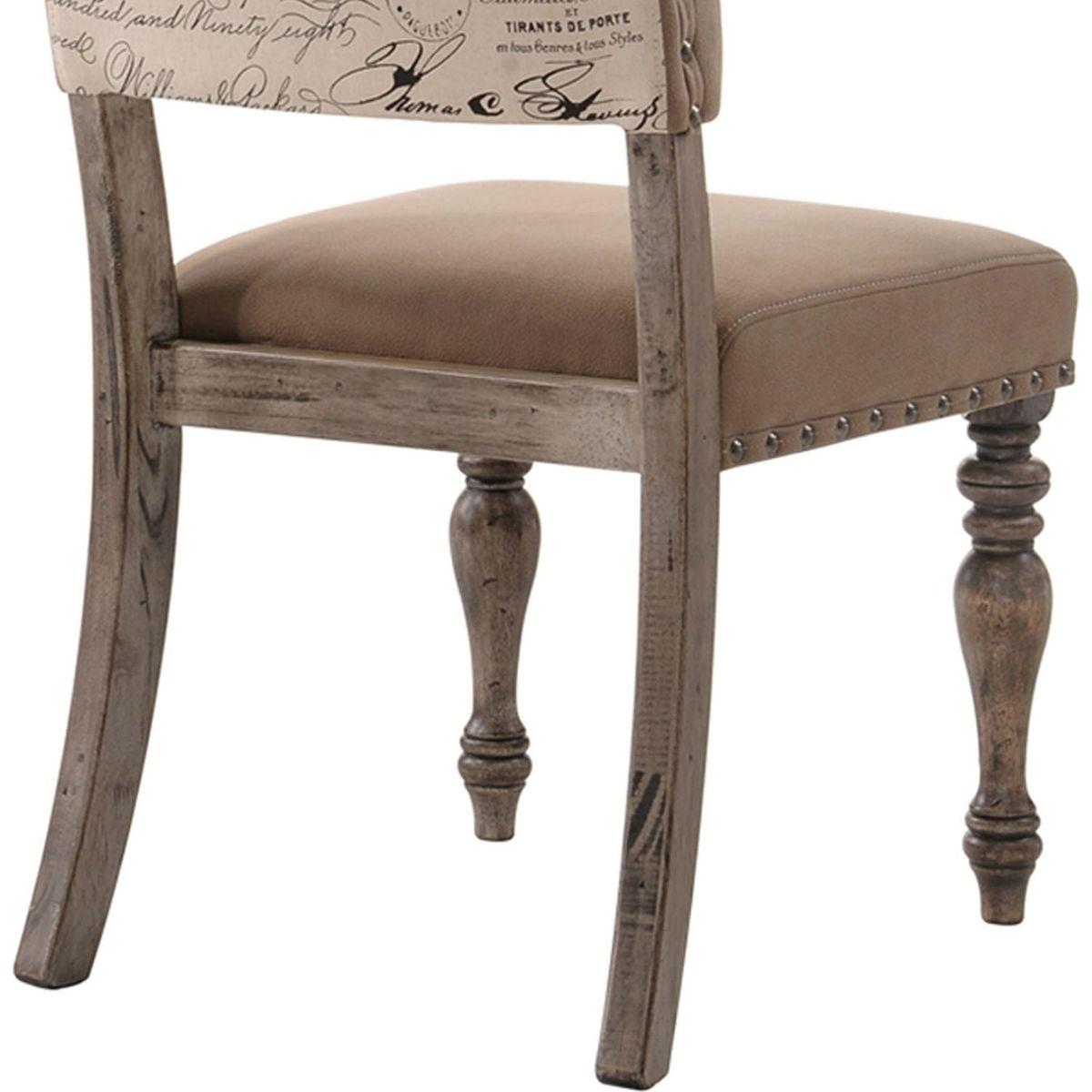 Birmingham Script Printed Driftwood Finish Dining Chair with Nail head, Set of 2