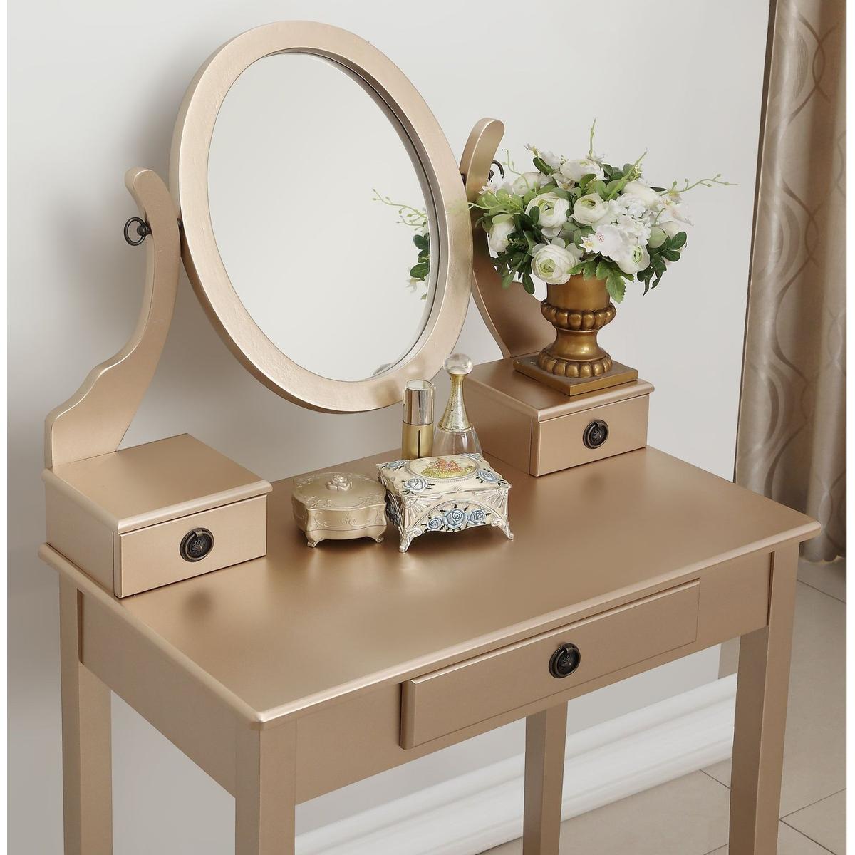 Moniys Wood Moniya Makeup Vanity Table and Stool Set, Gold
