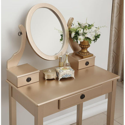 Moniys Wood Moniya Makeup Vanity Table and Stool Set, Gold
