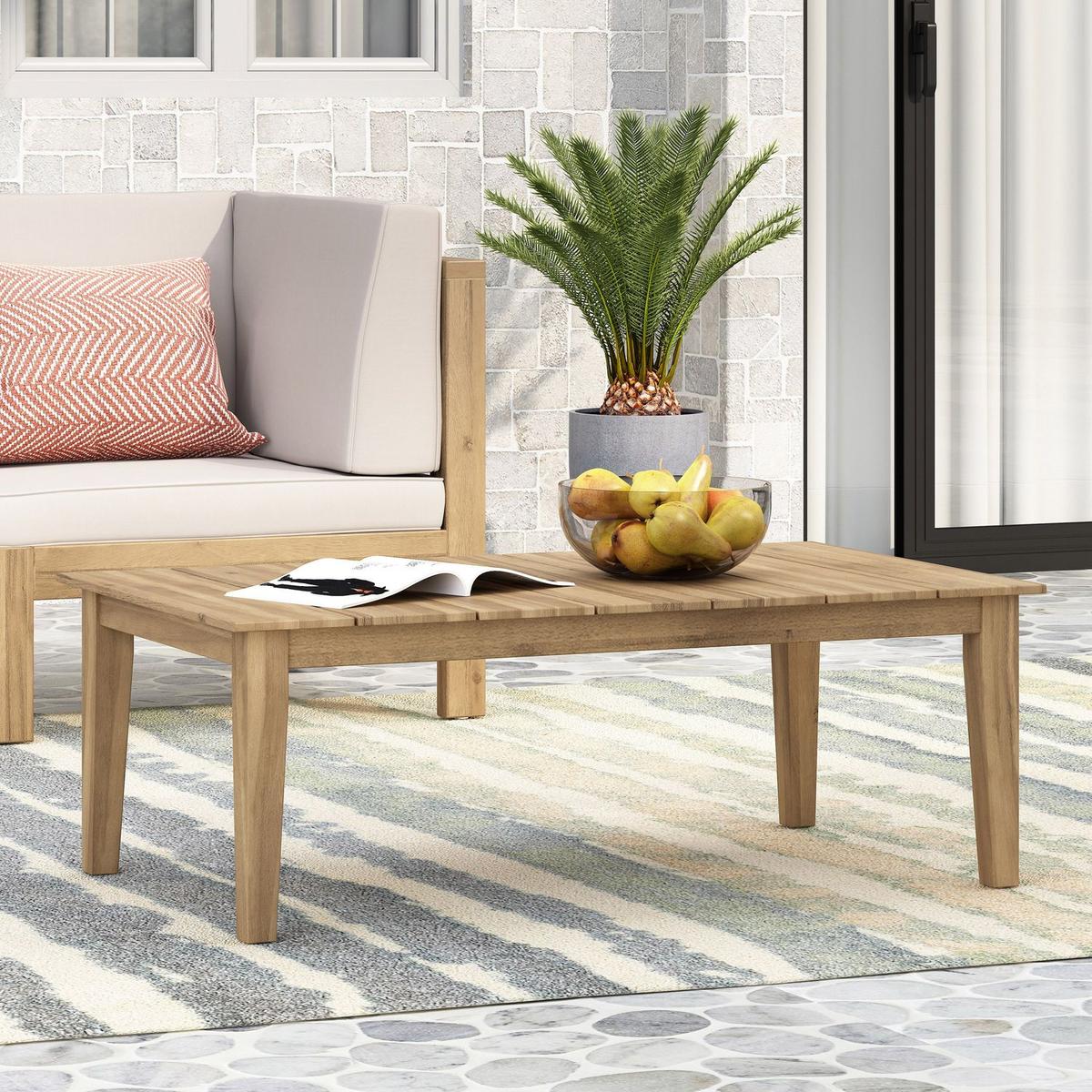 Acacia Wood Outdoor Coffee Table, Light Brown, 14" H X 23.5" W X 39.5" L