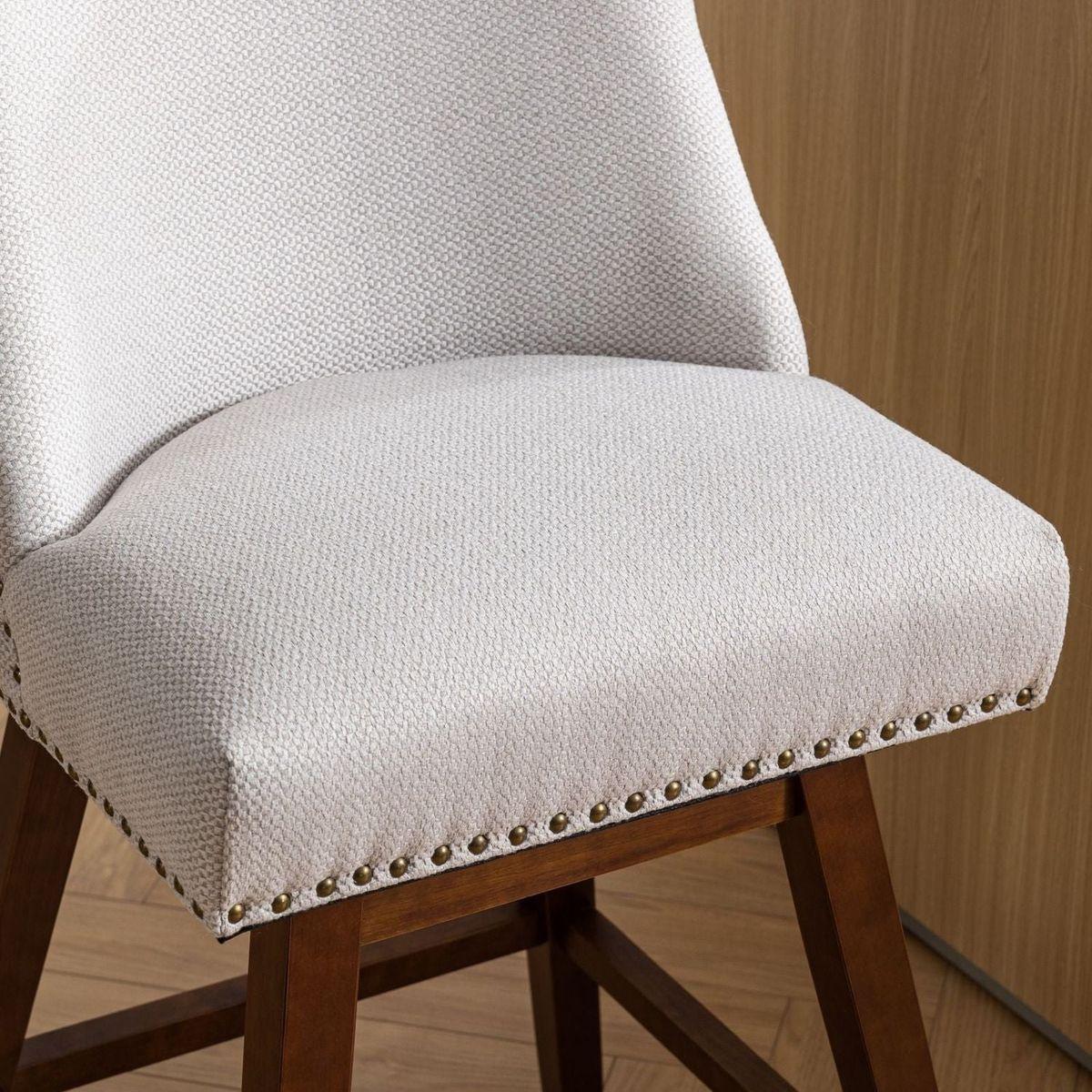 Counter Height Swivel Barstools, 26" H Seat Height Upholstered Bar Stools Set of 2, Fabric in Ivory - Streamdale Furniture