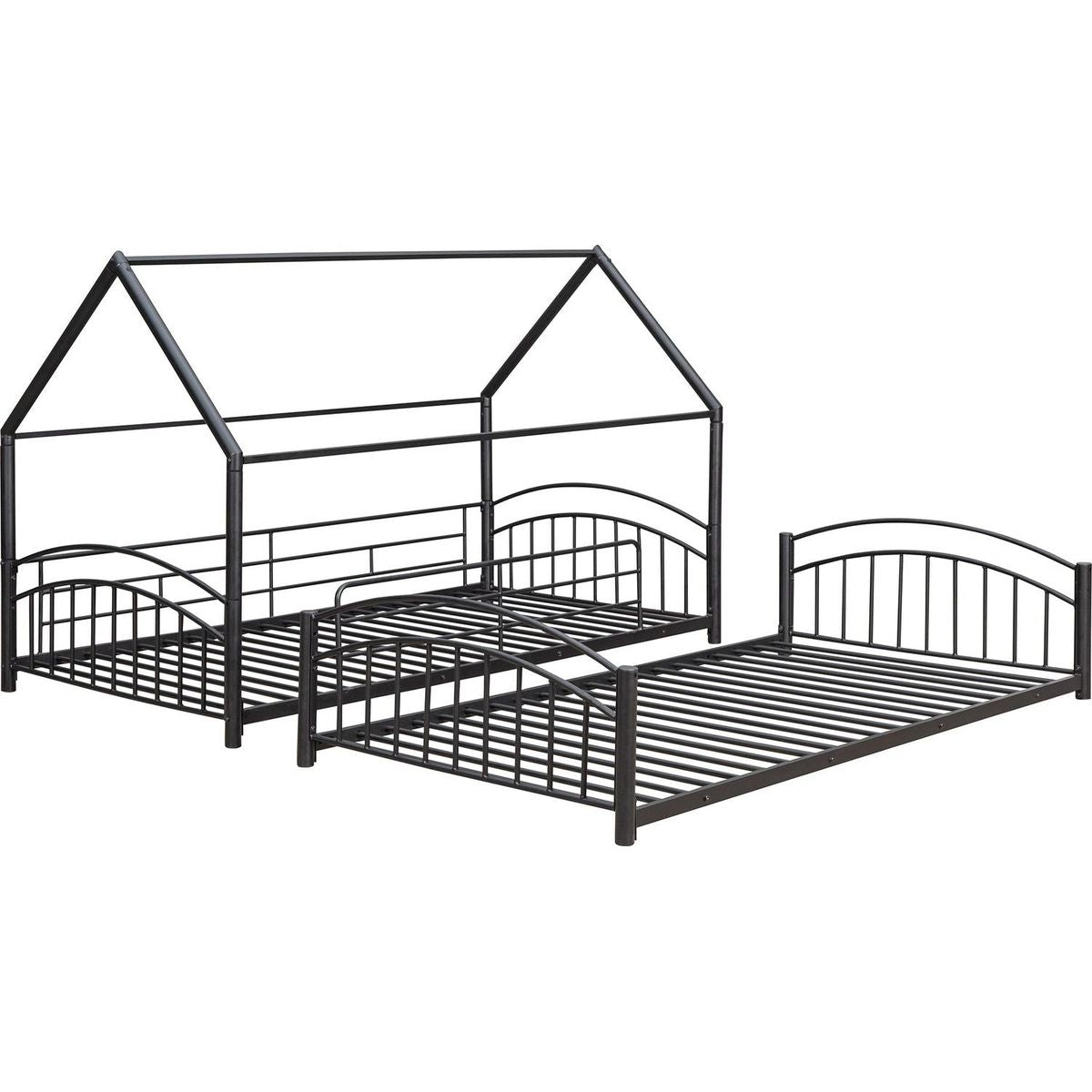 Twin Over Twin Metal Bunk Bed With Slide,Kids House Bed Black