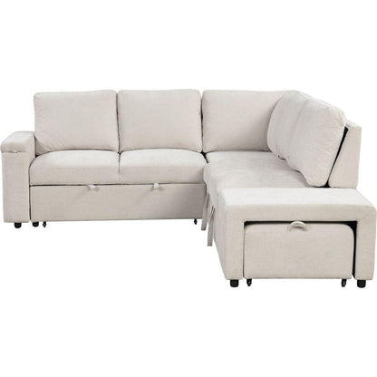 L-shaped Padded Modular Sofa with Storage Space, USB Ports, and Cup Holders on the Armrests, Suitable for Living Rooms, Offices, and Apartments.