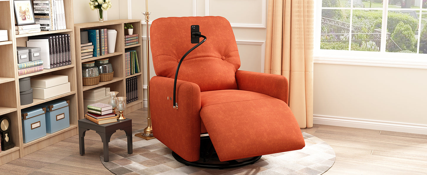 270 Degree Swivel Electric Recliner Home Theater Seating Single Reclining Sofa Rocking Motion Recliner with a Phone Holder for Living Room, Orange