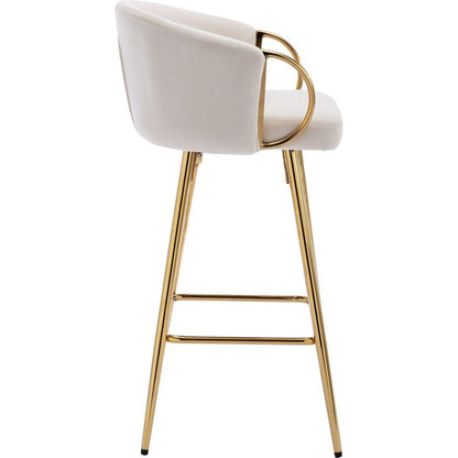 26 Inch Set of 2 Bar Stools,with Chrome Footrest and Base Velvet + Golden Leg Simple Bar Stoo,CREAM