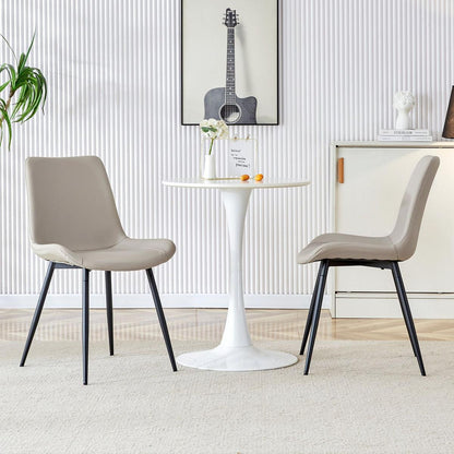 Light gray artificial leather backrest cushion dining chair, black metal legs, curved widened cushion design for more comfort, suitable for restaurants, kitchens, bedrooms, offices.(6 chairs) 0502
