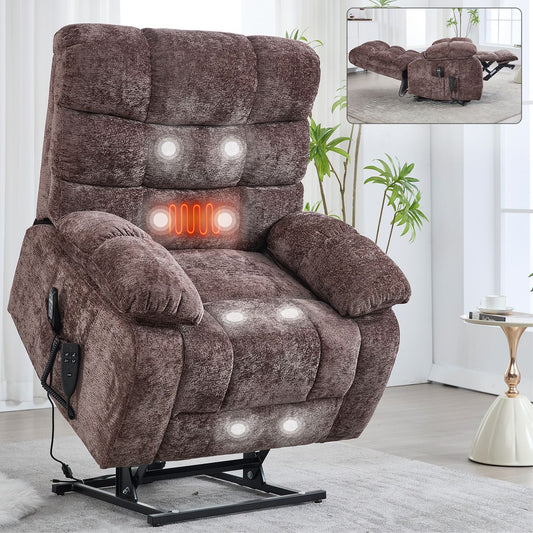 Lift Recliner Chair Heat Massage Dual Motor Infinite Position Up to 350 LBS Large Electric Power Lift Recliners with Power-Remote, Medium-firm and Heavy duty, Brown