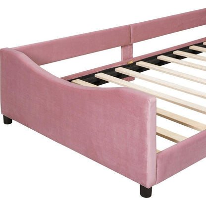 Twin Size Upholstered Daybed with Rabbit Ear Shaped Headboard, Pink
