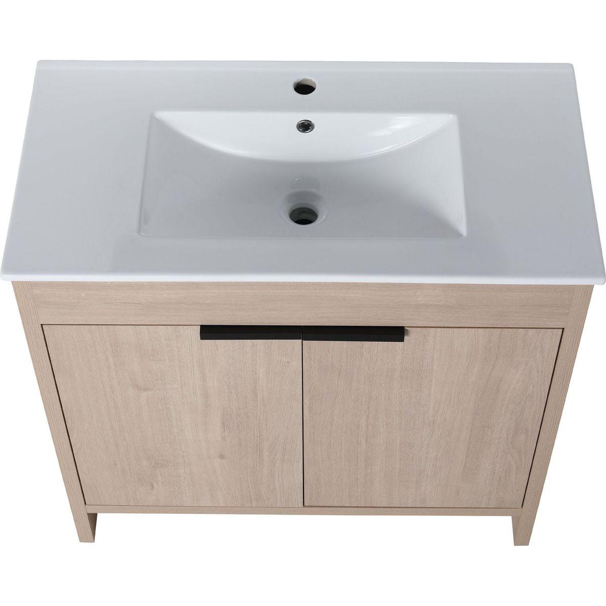 36 Inch Freestanding Bathroom Vanity with White Ceramic Sink & 2 Soft-Close Cabinet Doors (BVB02436PLO-F-BL9090B),W1286S00063