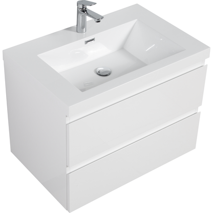 30" Floating Bathroom Vanity with Sink, Modern Wall-Mounted Bathroom Storage Vanity Cabinet with Resin Top Basin and Soft Close Drawers, Glossy White