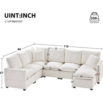 110x84" Modern U Shape Modular Sofa, 7 Seat Chenille Sectional Couch Set with 2 Pillows Included, Freely Combinable Indoor Funiture for Living Room, Apartment, Office, 2 Colors